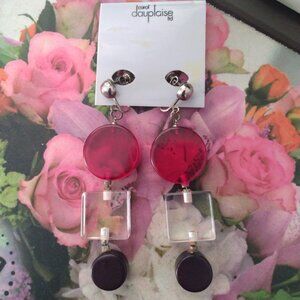 ❤️Rare NOS CAROL DAUPLAISE ACRYLIC Red Black and Clear Mod MCM Dangle Earrings